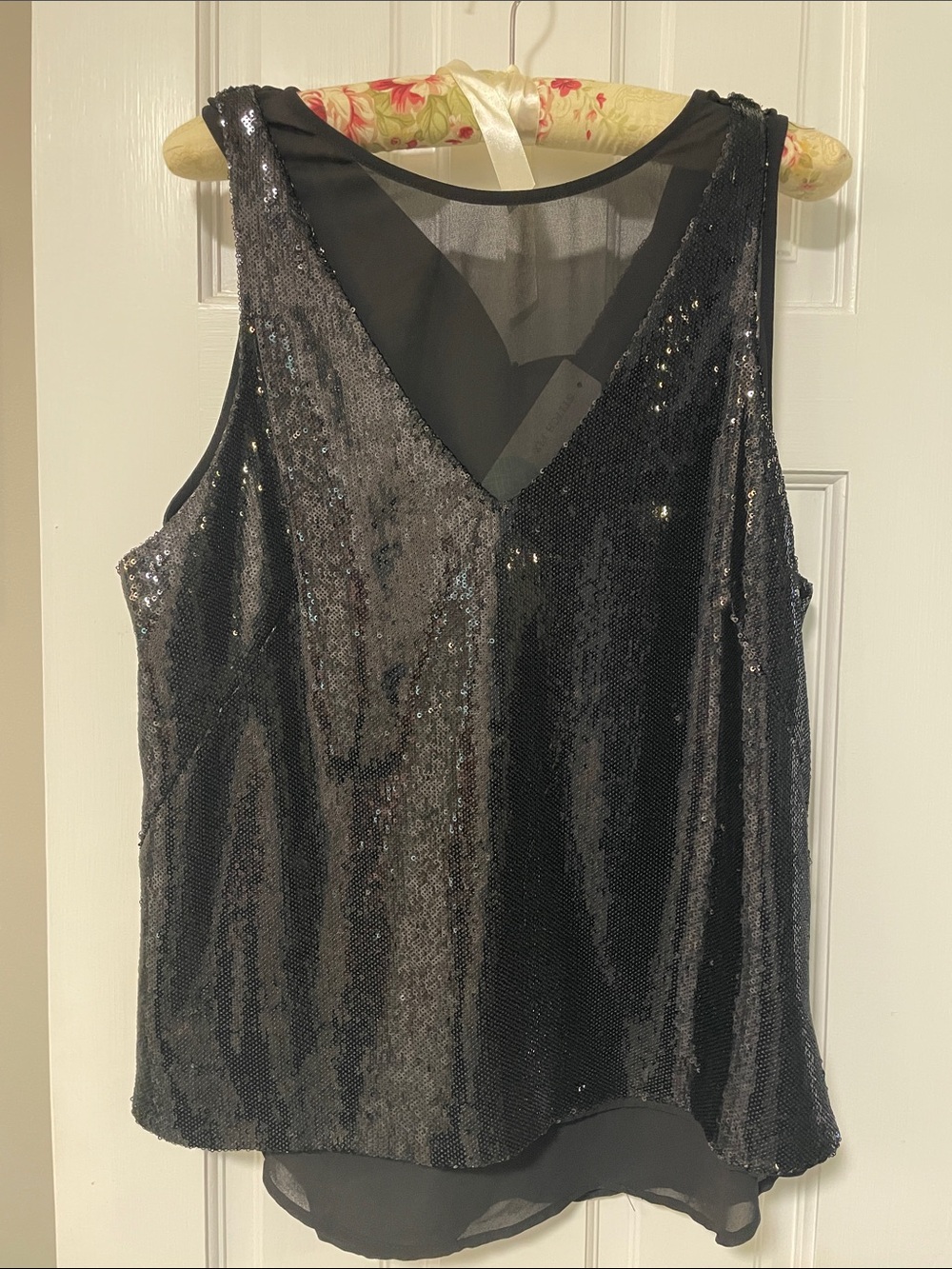 NWT Greylin Kellyn Black Sexy Sequin Blouse L Holiday Staple!